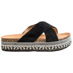 Queen Vivi Zwarte pantoffels op het decoratieve platform